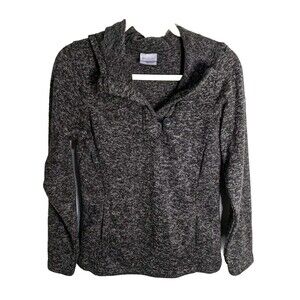 COLUMBIA Women's Hoodie 1/4 Button Sweatshirt Soft  Marled Gray Black S